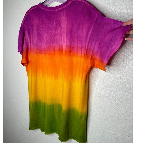 The Elder Statesmen Rainbow Tie Dye Machine Cut Sleeves & Hem Round Neck Sweater - Picture 5 of 11